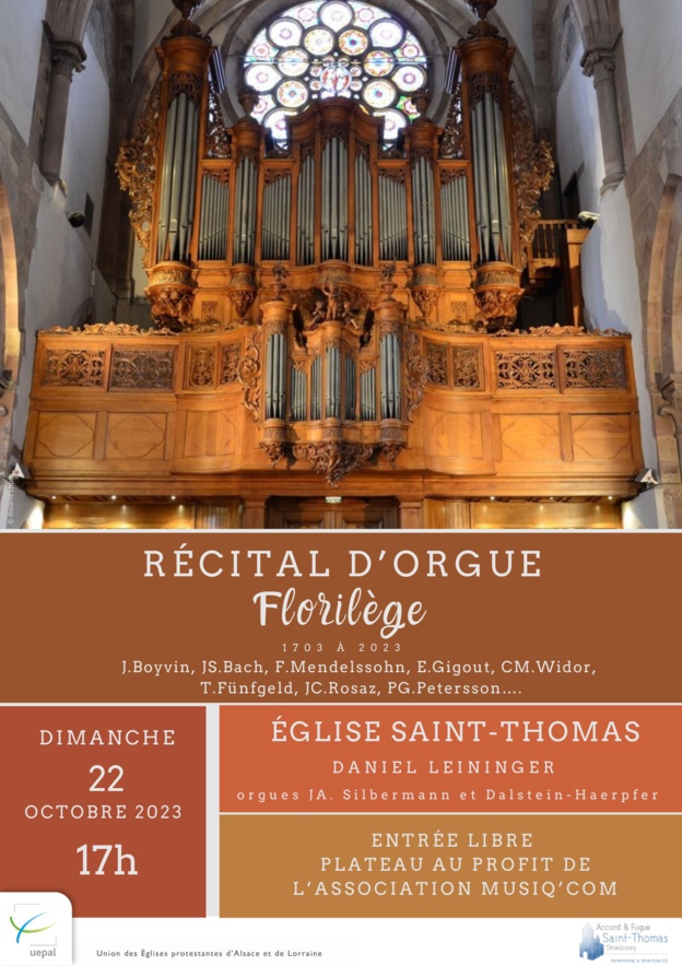 Récital d'orgue Florilège  dimanche 22 octobre 2023 Eglise Saint Thomas Strasbourg